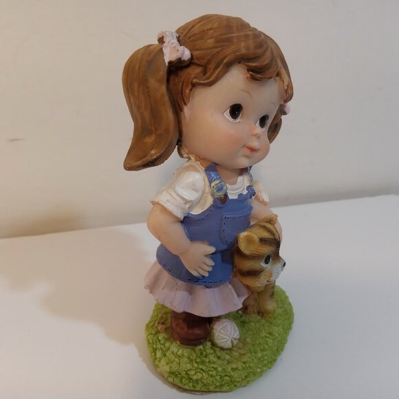 Tender Times Figurine Little Girl With Cat Blue Pink 4.5" Resin Felt Bottom - Picture 4 of 7